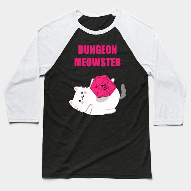 Dungeon Meowster Funny Nerdy Gamer Cat D20 RPG Baseball T-Shirt by Flipodesigner